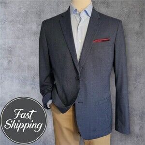 OLD NAVY Mens Blazer Sport Coat Two Button Jacket LARGE L (44L) Navy Blue Cotton